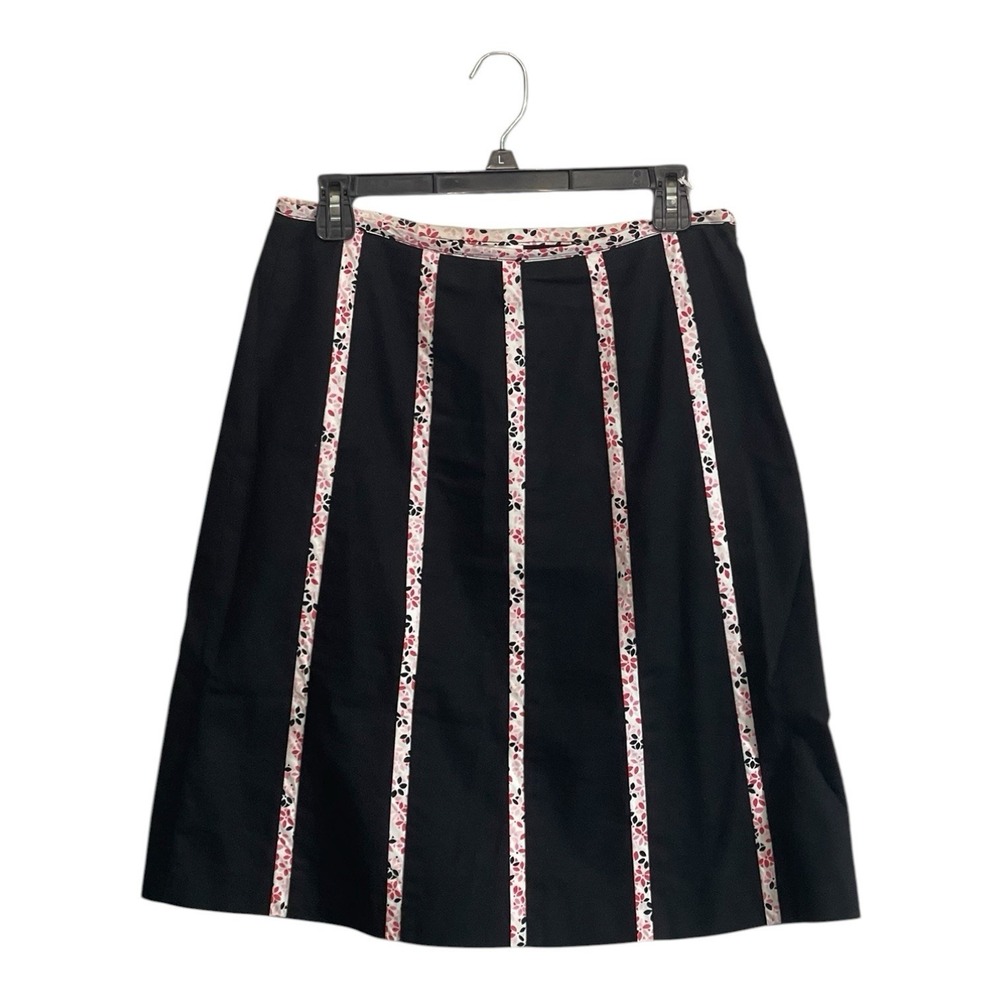 Vtg Talbots A-line Skirt Sz 8 Black with Floral Vertical Ribbons Y2K Whimsy